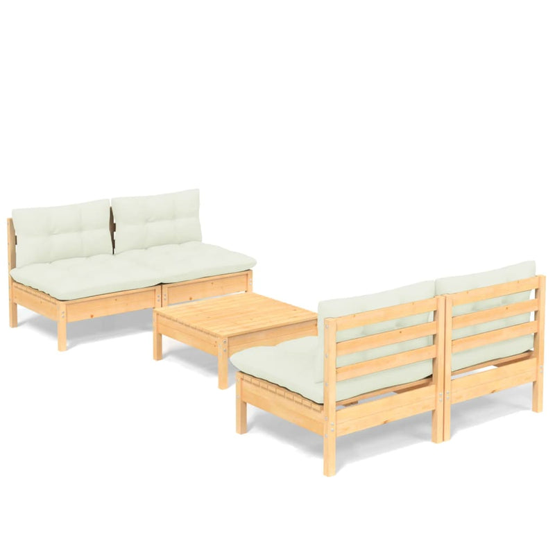 5 Piece Garden Lounge Set with Cream Cushions Pinewood