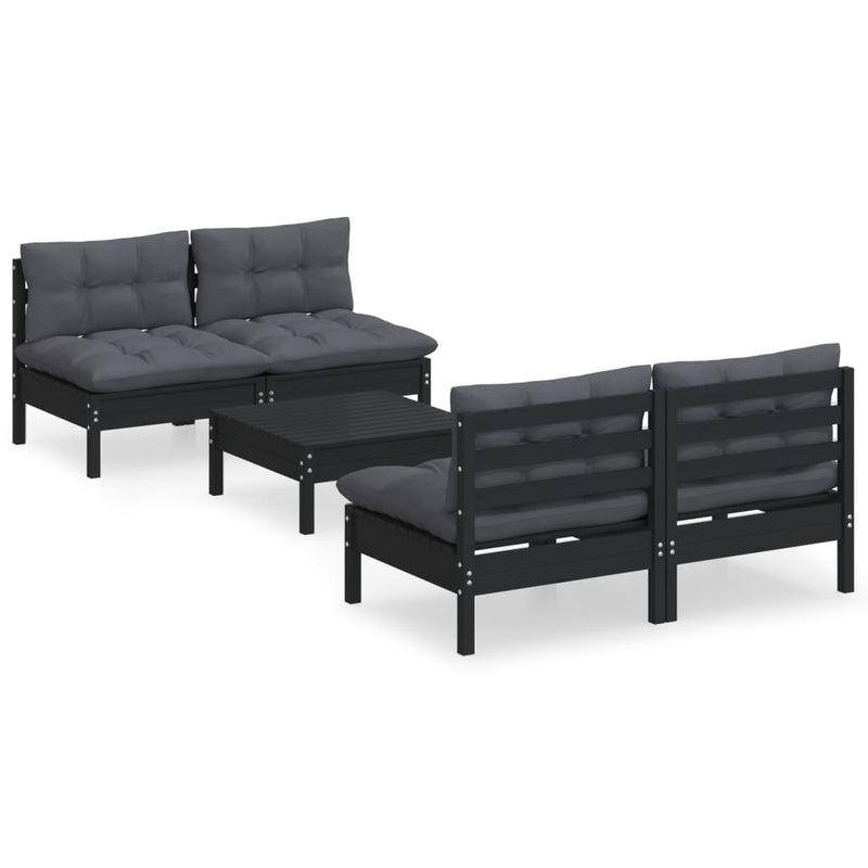 5 Piece Garden Lounge Set with Anthracite Cushions Pinewood