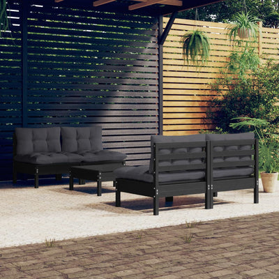 5 Piece Garden Lounge Set with Anthracite Cushions Pinewood