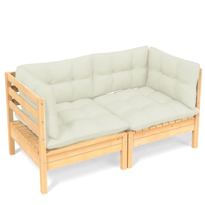 2-Seater Garden Sofa with Cream Cushions Solid Wood Pine