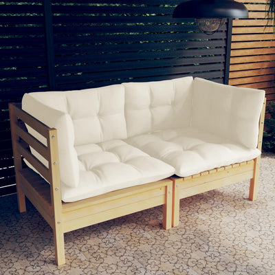 2-Seater Garden Sofa with Cream Cushions Solid Wood Pine