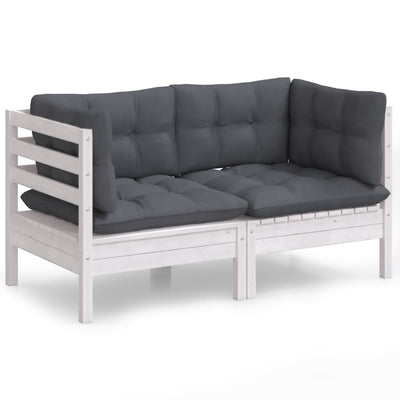 2-Seater Garden Sofa with Anthracite Cushions Solid Wood Pine