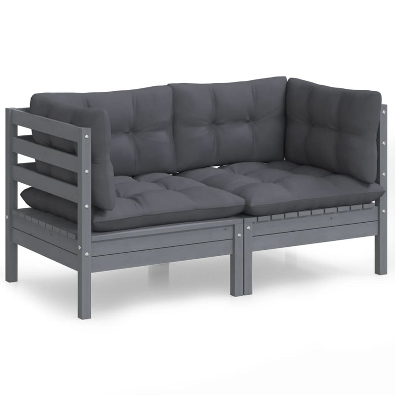 2-Seater Garden Sofa with Anthracite Cushions Solid Wood Pine