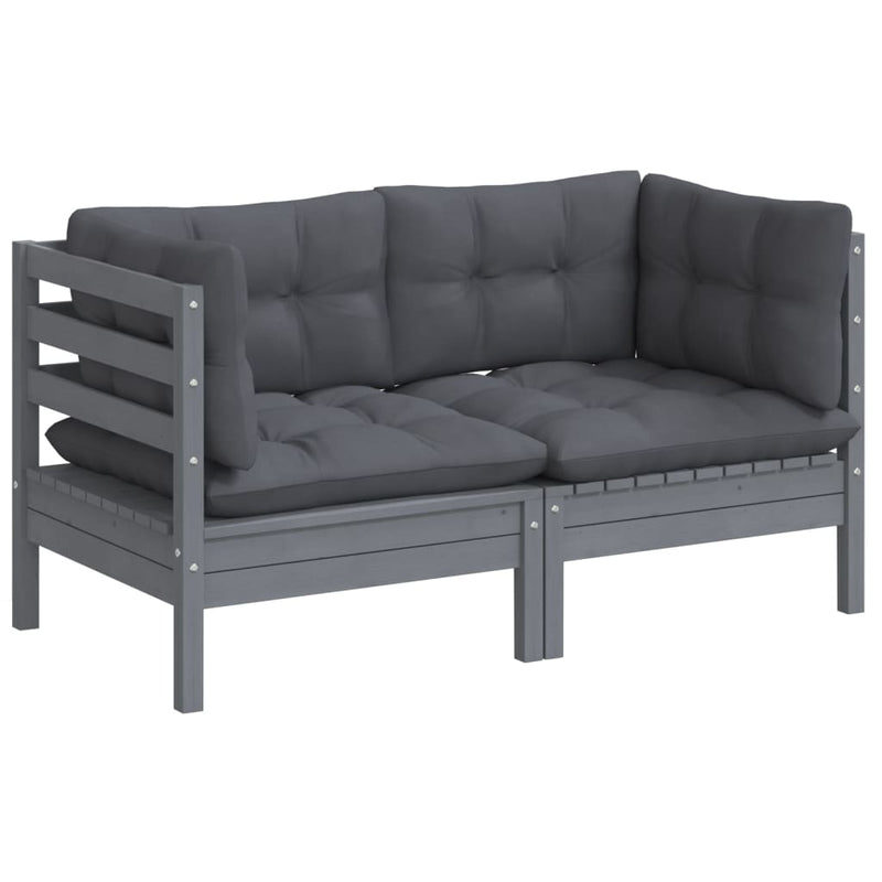 2-Seater Garden Sofa with Anthracite Cushions Solid Wood Pine