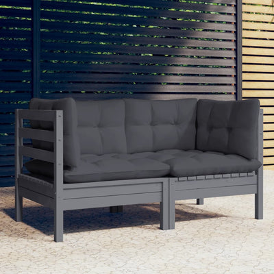 2-Seater Garden Sofa with Anthracite Cushions Solid Wood Pine