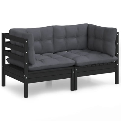 2-Seater Garden Sofa with Anthracite Cushions Solid Wood Pine