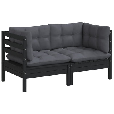 2-Seater Garden Sofa with Anthracite Cushions Solid Wood Pine