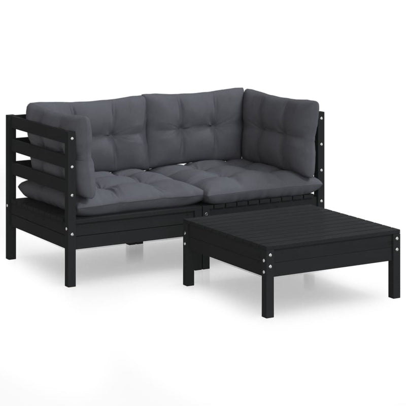 3 Piece Garden Lounge Set with Anthracite Cushions Pinewood