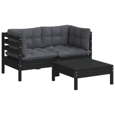 3 Piece Garden Lounge Set with Anthracite Cushions Pinewood