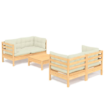 5 Piece Garden Lounge Set with Cream Cushions Pinewood