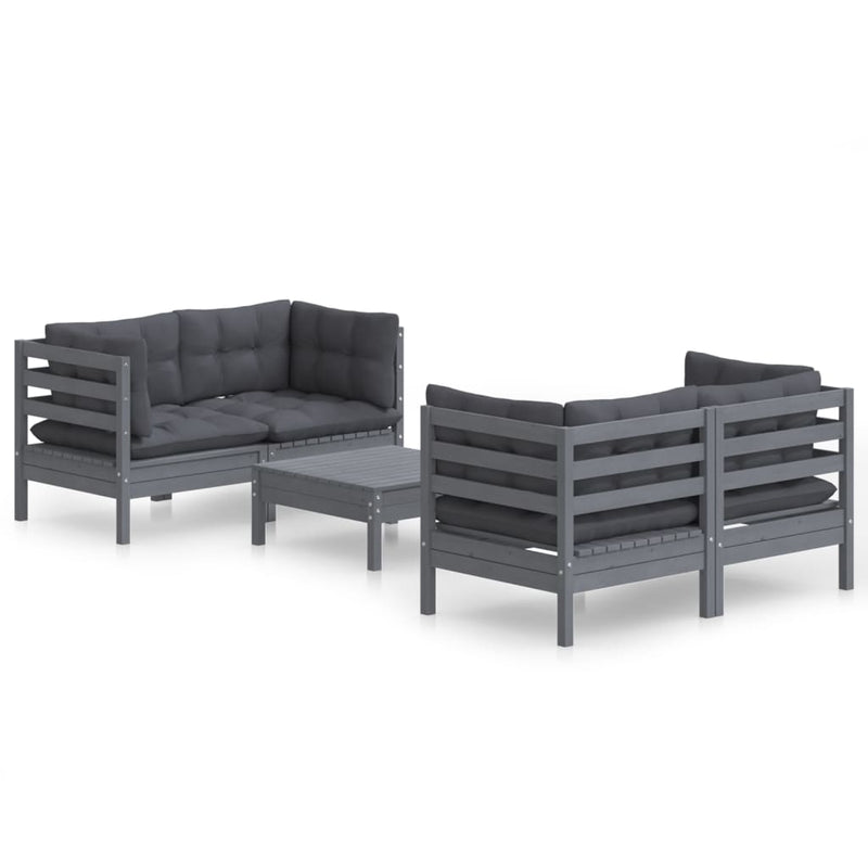 5 Piece Garden Lounge Set with Anthracite Cushions Pinewood