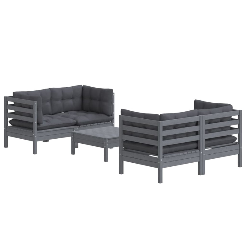 5 Piece Garden Lounge Set with Anthracite Cushions Pinewood