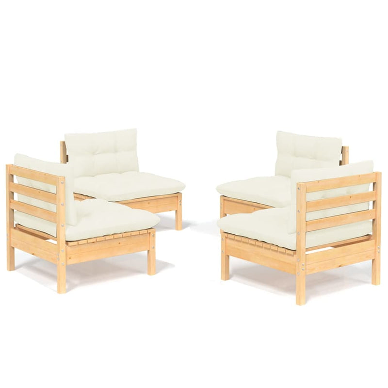 4 Piece Garden Lounge Set with Cream Cushions Pinewood