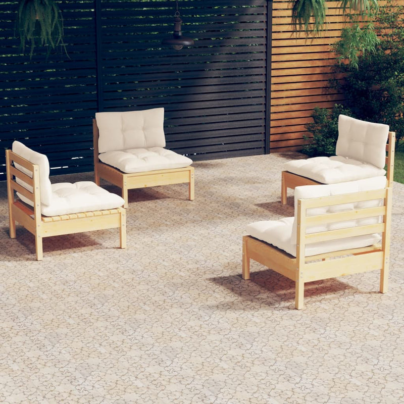 4 Piece Garden Lounge Set with Cream Cushions Pinewood