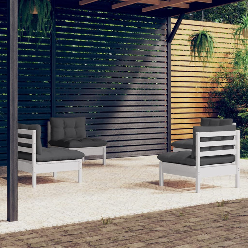 4 Piece Garden Lounge Set with Anthracite Cushions Pinewood