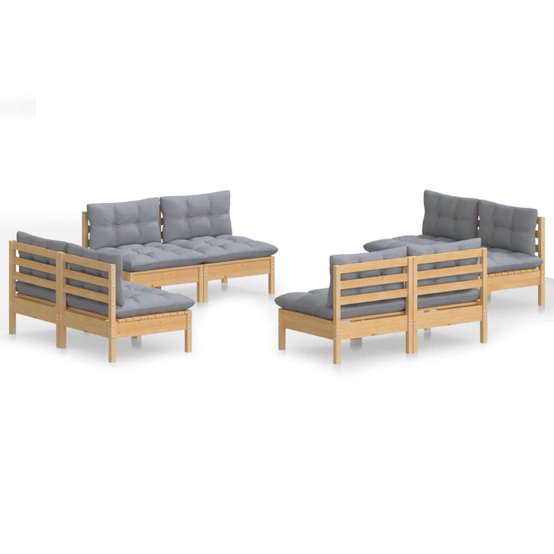 8 Piece Garden Lounge Set with Grey Cushions Pinewood