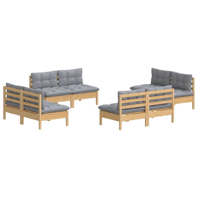 8 Piece Garden Lounge Set with Grey Cushions Pinewood