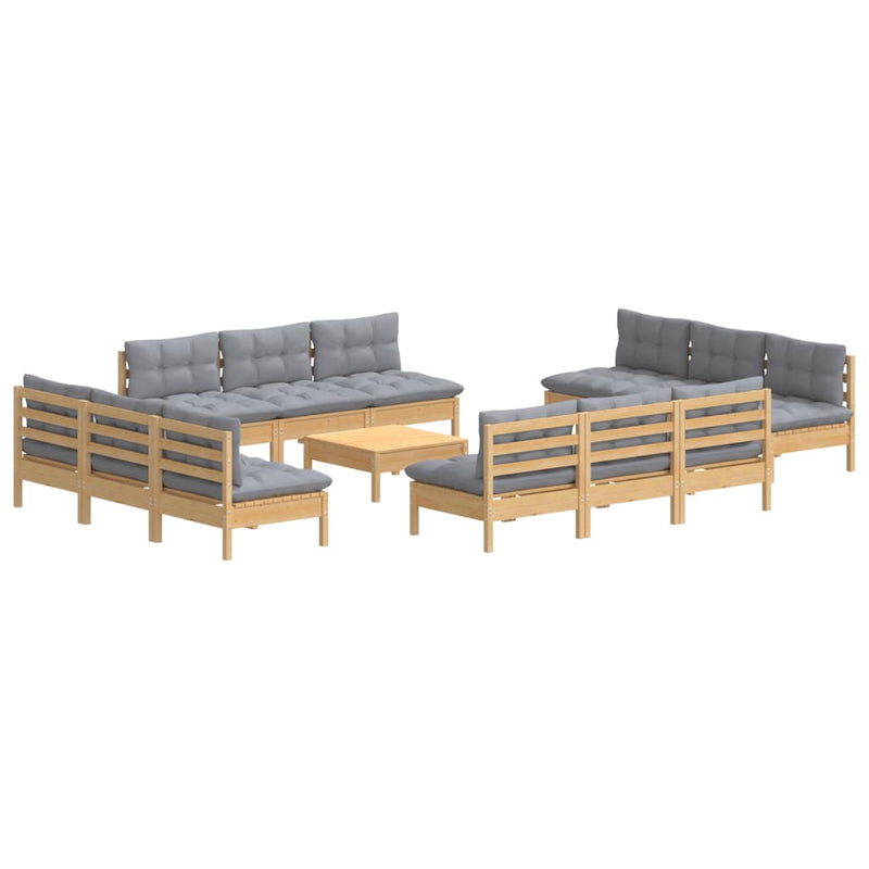 13 Piece Garden Lounge Set with Grey Cushions Pinewood