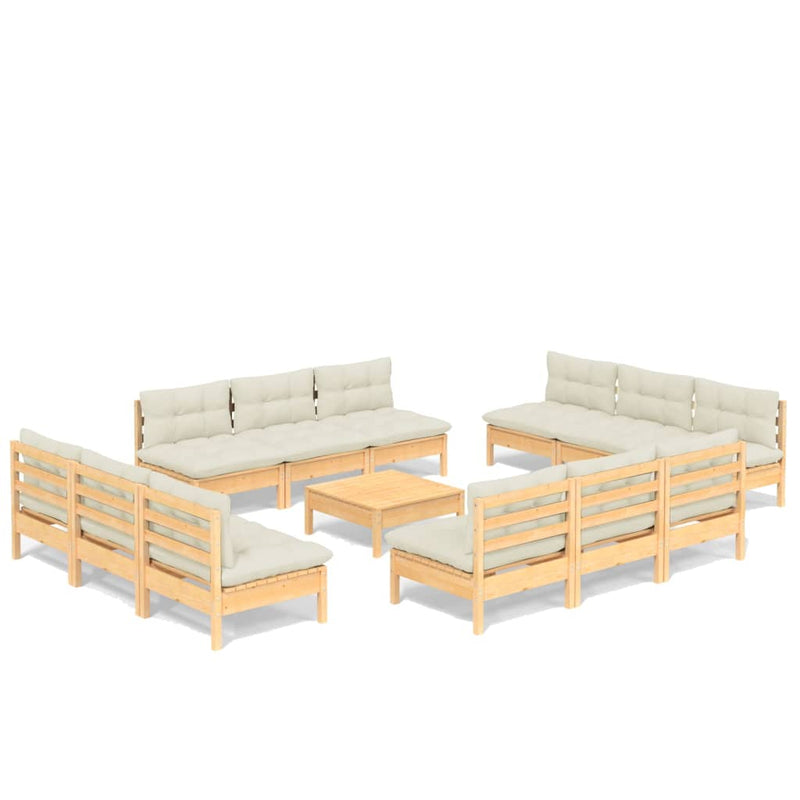 13 Piece Garden Lounge Set with Cream Cushions Pinewood