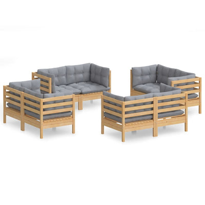 8 Piece Garden Lounge Set with Grey Cushions Pinewood