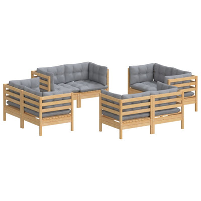 8 Piece Garden Lounge Set with Grey Cushions Pinewood