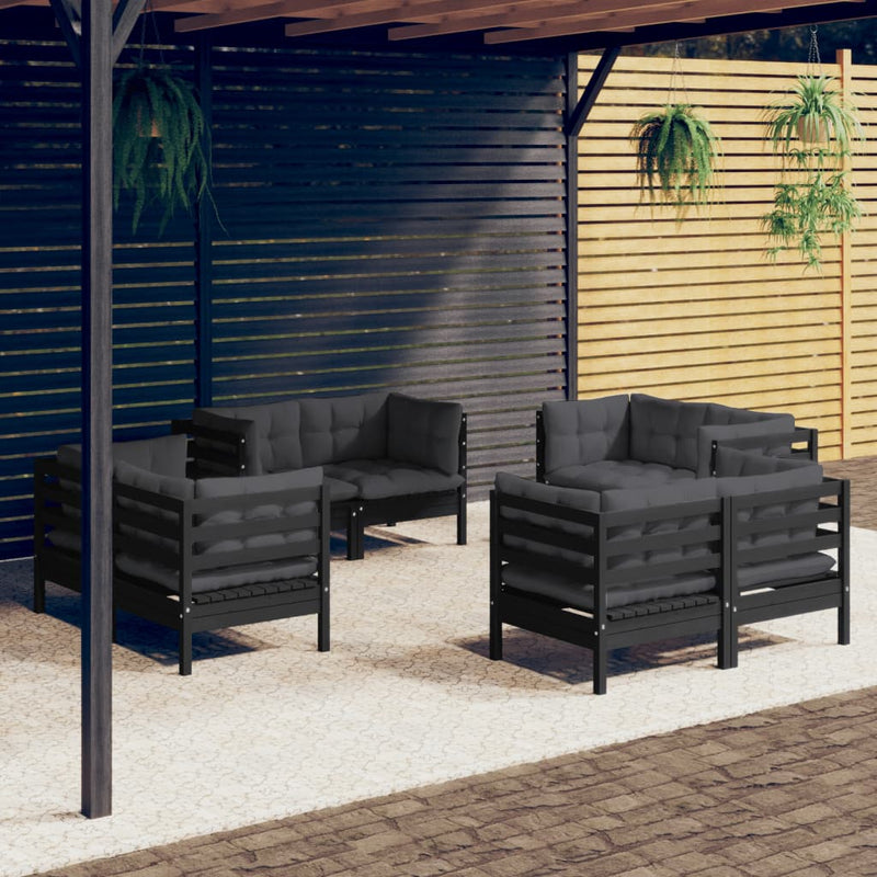 8 Piece Garden Lounge Set with Anthracite Cushions Pinewood