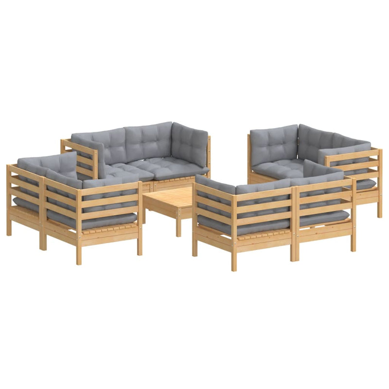 9 Piece Garden Lounge Set with Grey Cushions Pinewood