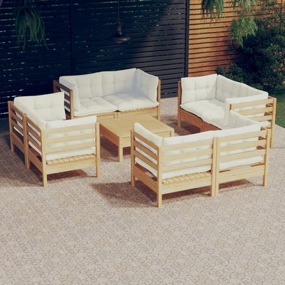 9 Piece Garden Lounge Set with Cream Cushions Pinewood