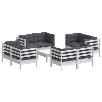 9 Piece Garden Lounge Set with Anthracite Cushions Pinewood