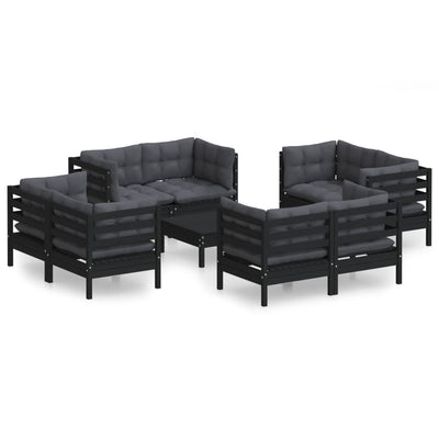 9 Piece Garden Lounge Set with Anthracite Cushions Pinewood