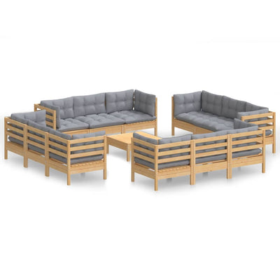 13 Piece Garden Lounge Set with Grey Cushions Pinewood