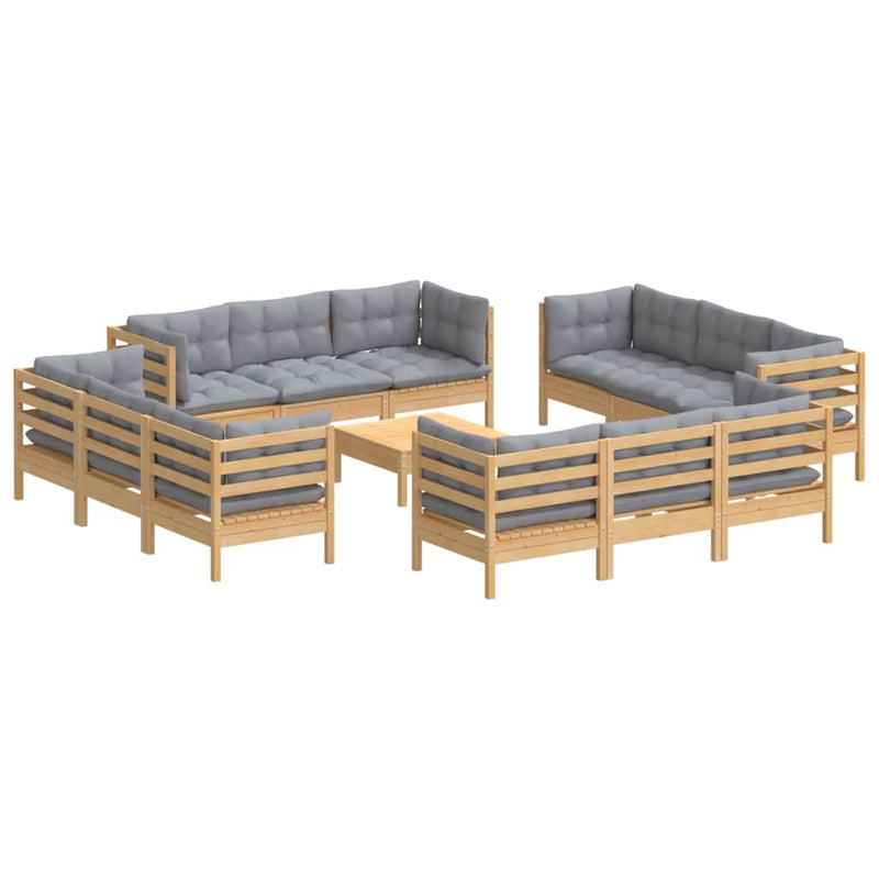 13 Piece Garden Lounge Set with Grey Cushions Pinewood