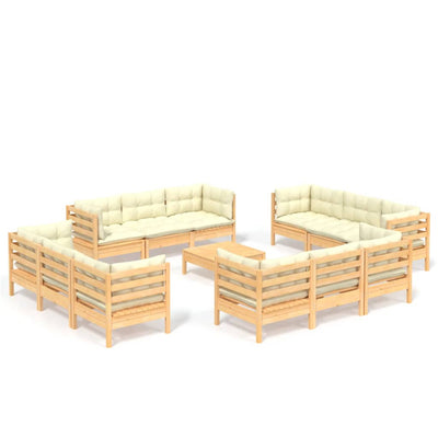 13 Piece Garden Lounge Set with Cream Cushions Pinewood