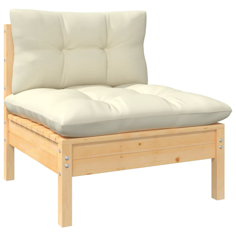 3-Seater Garden Sofa with Cream Cushions Solid Pinewood