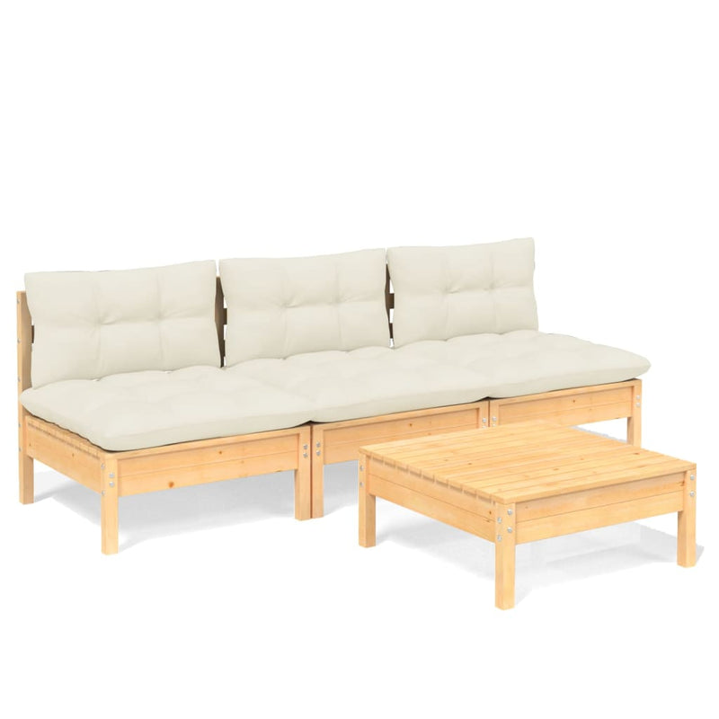 4 Piece Garden Lounge Set with Cream Cushions Pinewood