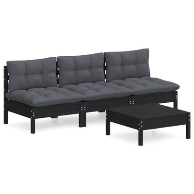 4 Piece Garden Lounge Set with Anthracite Cushions Pinewood