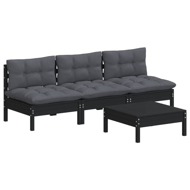 4 Piece Garden Lounge Set with Anthracite Cushions Pinewood