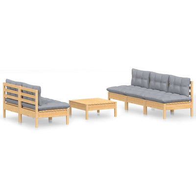 6 Piece Garden Lounge Set with Grey Cushions Pinewood