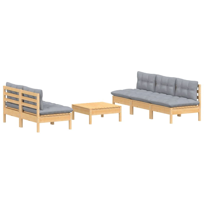 6 Piece Garden Lounge Set with Grey Cushions Pinewood