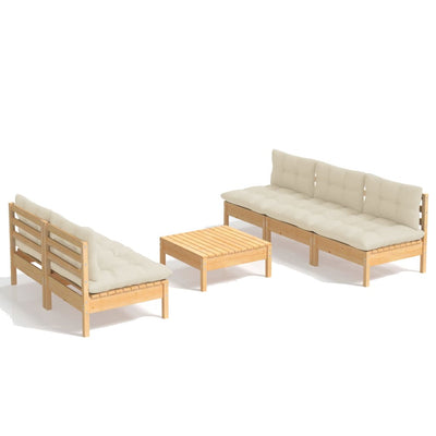 6 Piece Garden Lounge Set with Cream Cushions Pinewood