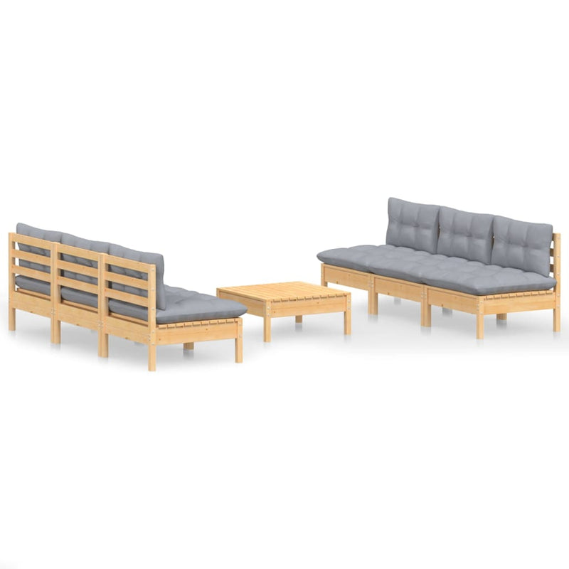 7 Piece Garden Lounge Set with Grey Cushions Pinewood