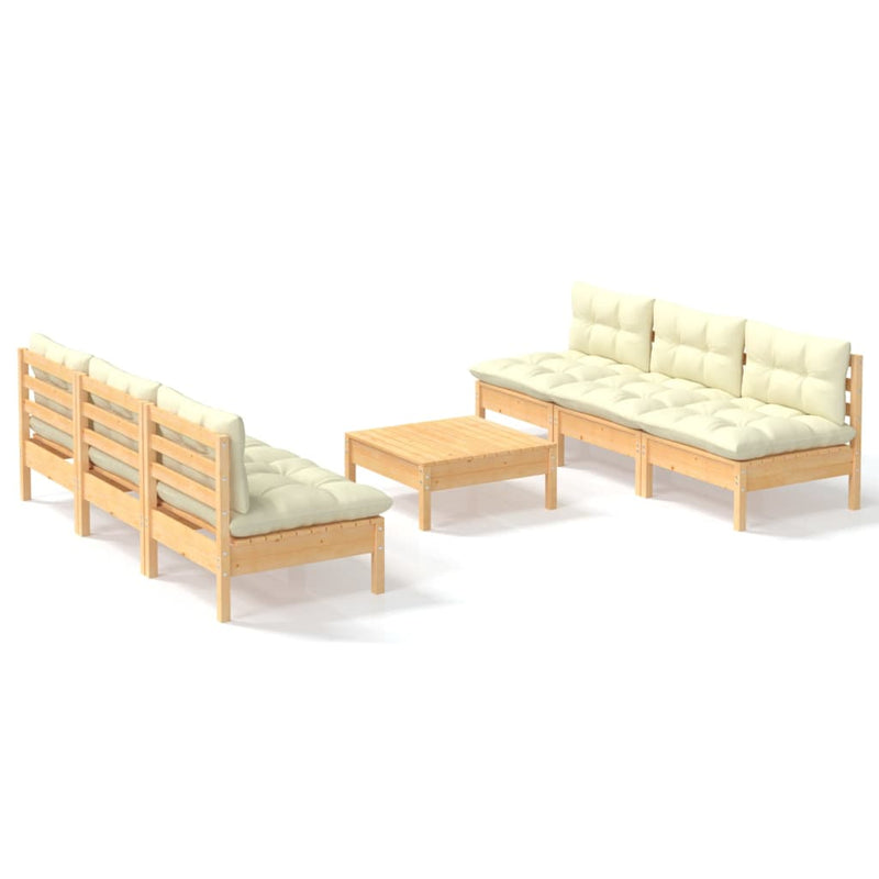 7 Piece Garden Lounge Set with Cream Cushions Pinewood