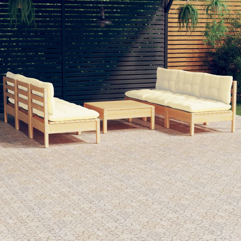 7 Piece Garden Lounge Set with Cream Cushions Pinewood