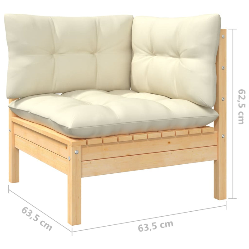 3-Seater Garden Sofa with Cream Cushions Solid Pinewood