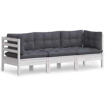 3-Seater Garden Sofa with Anthracite Cushions Solid Pinewood