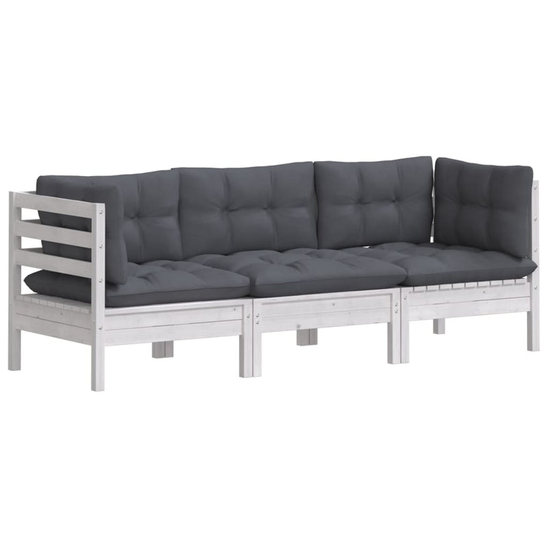 3-Seater Garden Sofa with Anthracite Cushions Solid Pinewood