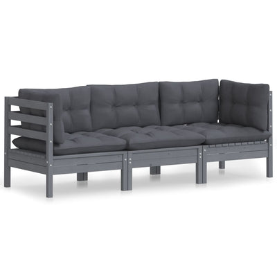 3-Seater Garden Sofa with Anthracite Cushions Solid Pinewood