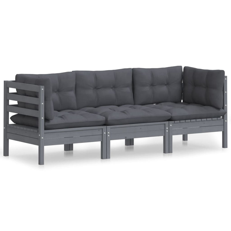 3-Seater Garden Sofa with Anthracite Cushions Solid Pinewood