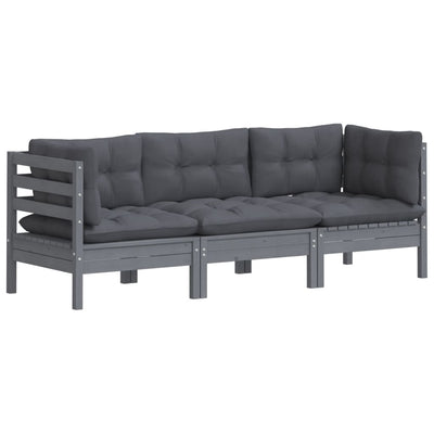 3-Seater Garden Sofa with Anthracite Cushions Solid Pinewood