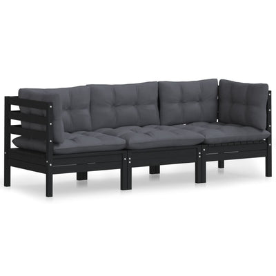 3-Seater Garden Sofa with Anthracite Cushions Solid Pinewood